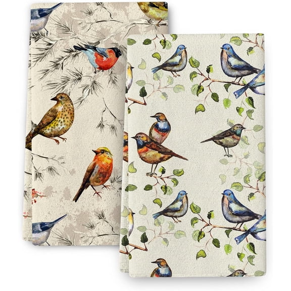 Kitchen Towels Decorative Set Cute Birds Tea Towels Set of 2 Cotton Soft Absorbent Hand Towels Bird Lover Gifts Spring Summer Home Decorations 16x24 Inch