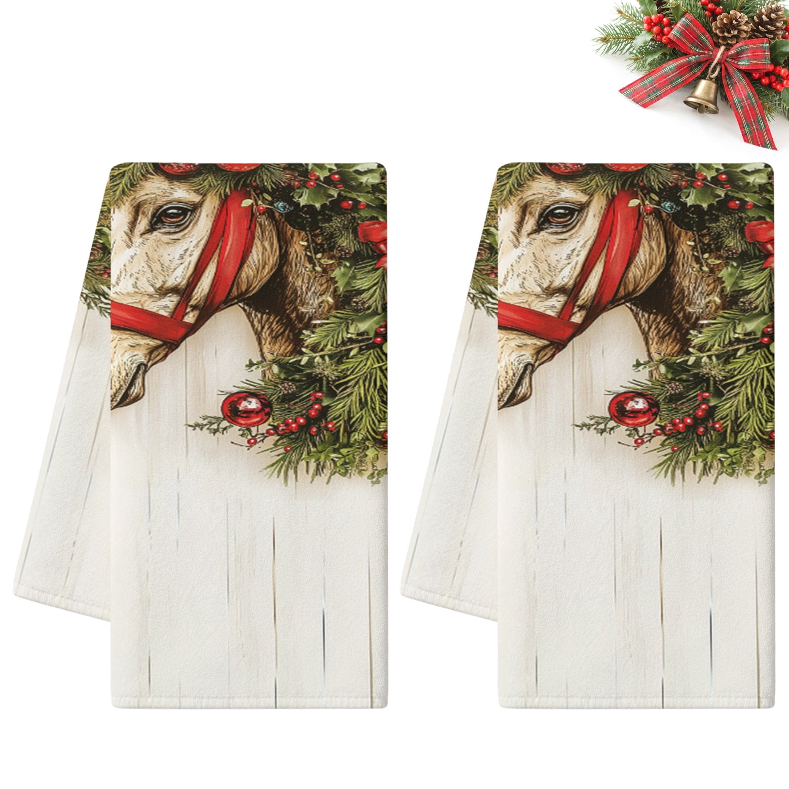 Kitchen Towels Dish Cloths 2 Pack 18x28in,Merry Christmas Western Horse ...