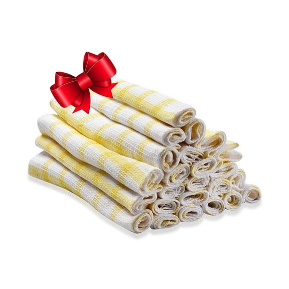 Shop LC Kitchen Towels Dish Cloths | Set of 24 | 100% Cotton 12 x 12 Inches | Checkered Pattern Yellow Dish Towels Scrubbing Clothes Cleaning Rags Kitchen Essentials Valentines Day Gifts