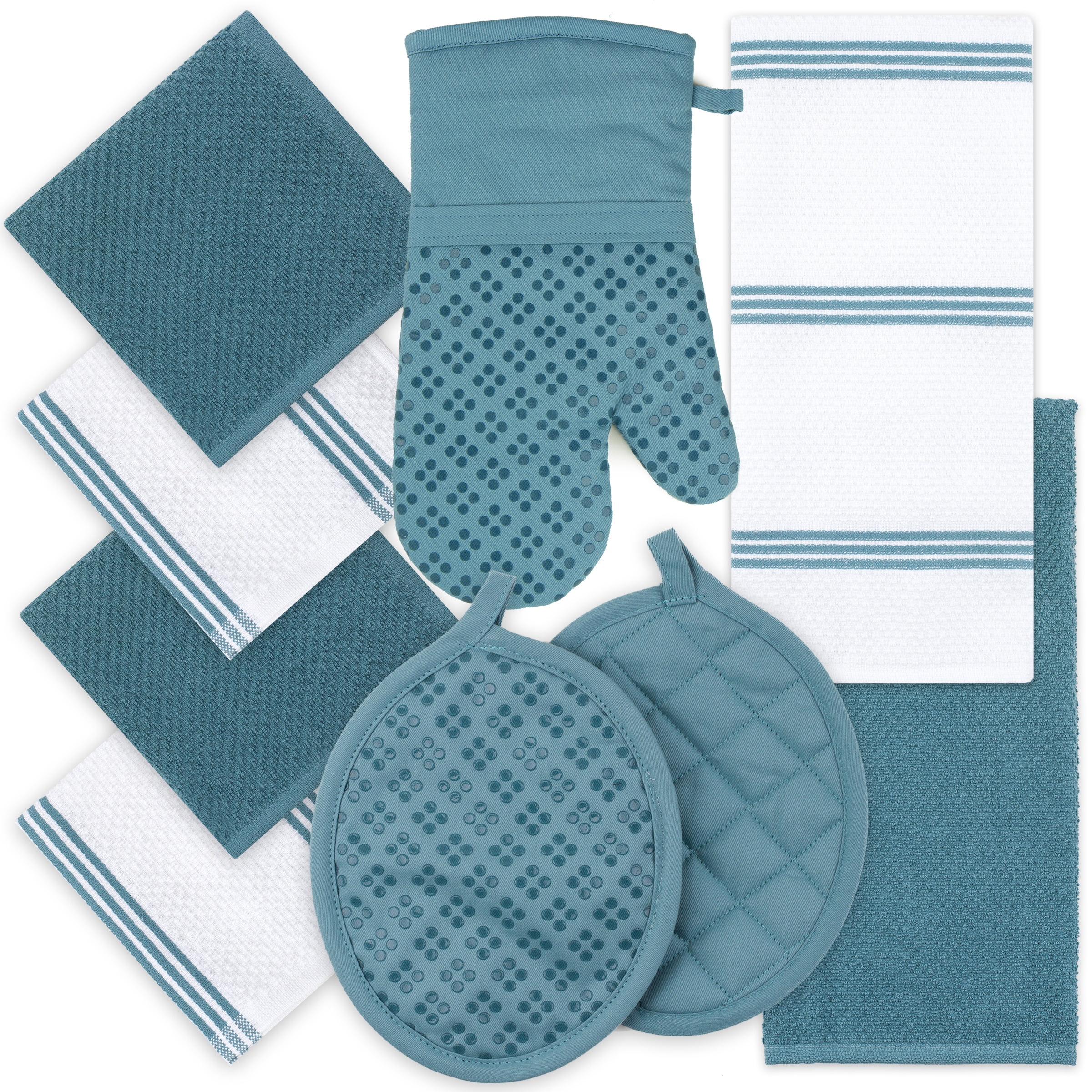Kitchen Towels Dishcloths Oven Mitts and Pot Holders Set of 9, OekoTex