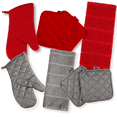 thumbnail image 1 of Kitchen Towels - Gray & Red - Kitchen Towel Set - 2 Kitchen Towels, 4 Pot holders, 2 Oven Mitt - Set of 8, 1 of 4
