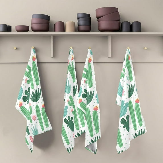 Kitchen Towels Green Watercolor Cactus Pattern Cleaning Towel Absorbent Hand Towels Tea Towels for Home Restaurant Dish Clean 28" x 18", 1PC
