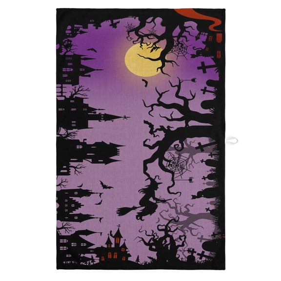 Kitchen Towels Halloween Witch Purple Night Moon Dish Towels-1 Pack,Highly Absorbent Tea Towel with Hanging Loop,Dead Trees Haunted House Soft Hand Towels for Drying and Cleaning Dishes