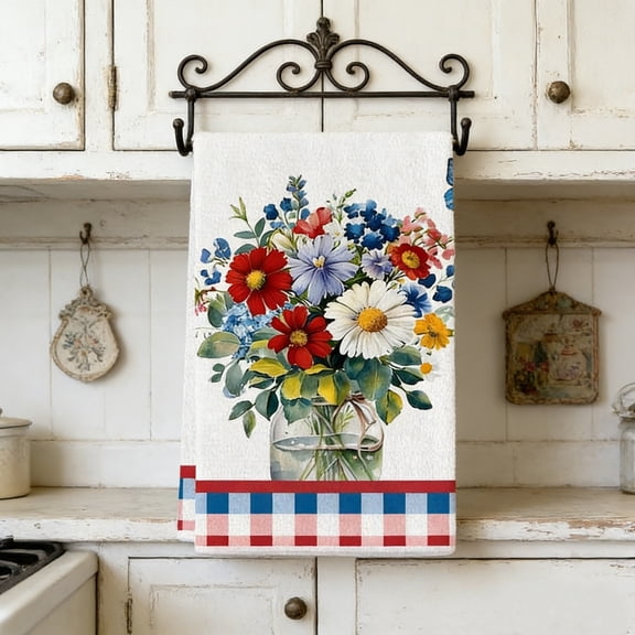 Kitchen Towels Independence Day Themed Dish Towels, Absorbent Hand Towels for Cooking Baking Cleaning Red White Blue Decorative Kitchen Cloth Set