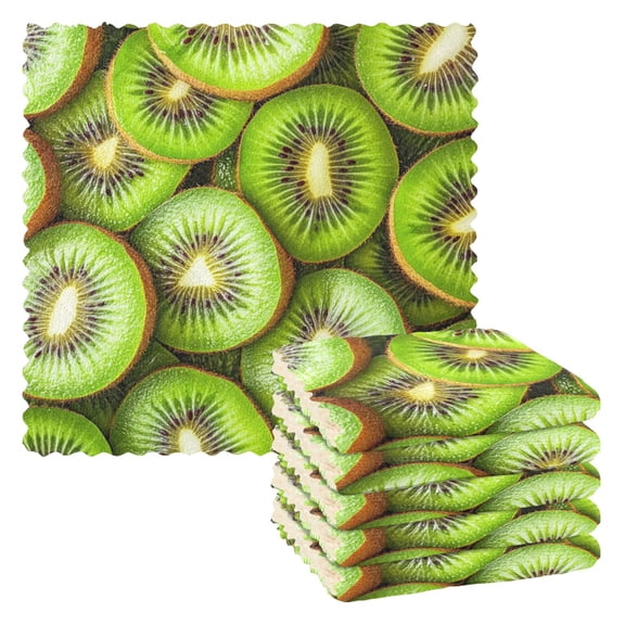 Kitchen TowelsKiwi Fruit Pattern11"11"One Side Printed, Polyester Fleece Soft And Skin-friendly Quality Washcloths.