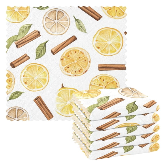 Kitchen Towels，Lemon Cinnamon Pattern11"×11"One Side Printed, Polyester Fleece Soft And Skin-friendly Quality Washcloths.
