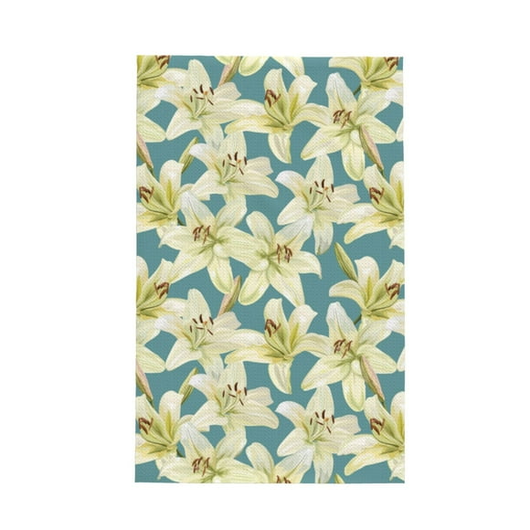 Kitchen Towels - Light Green Lilies Flowers Absorbent Quick Drying Dish Towels for Kitchen Drying, Cute Funny Soft Hand Towels for Kitchen Decor with Lanyard