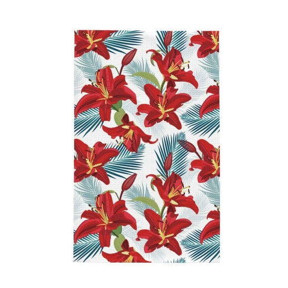 Kitchen Towels - Lilies Flowers Blue Red Absorbent Quick Drying Dish Towels for Kitchen Drying, Cute Funny Soft Hand Towels for Kitchen Decor with Lanyard