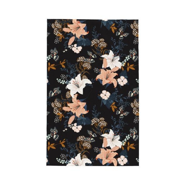 Kitchen Towels - Lilies Flowers Colorful Butterfly Absorbent Quick Drying Dish Towels for Kitchen Drying, Cute Funny Soft Hand Towels for Kitchen Decor with Lanyard