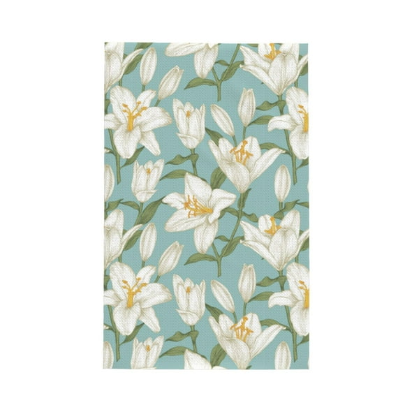 Kitchen Towels - Lilies Flowers Cyan Absorbent Quick Drying Dish Towels for Kitchen Drying, Cute Funny Soft Hand Towels for Kitchen Decor with Lanyard