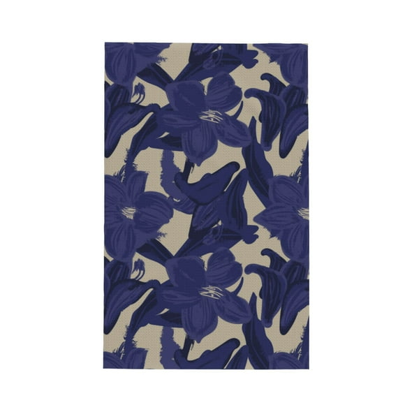 Kitchen Towels - Lilies Flowers Dark Blue Absorbent Quick Drying Dish Towels for Kitchen Drying, Cute Funny Soft Hand Towels for Kitchen Decor with Lanyard