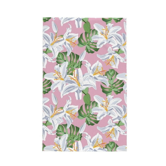 Kitchen Towels - Lilies Flowers Green Pink Absorbent Quick Drying Dish Towels for Kitchen Drying, Cute Funny Soft Hand Towels for Kitchen Decor with Lanyard