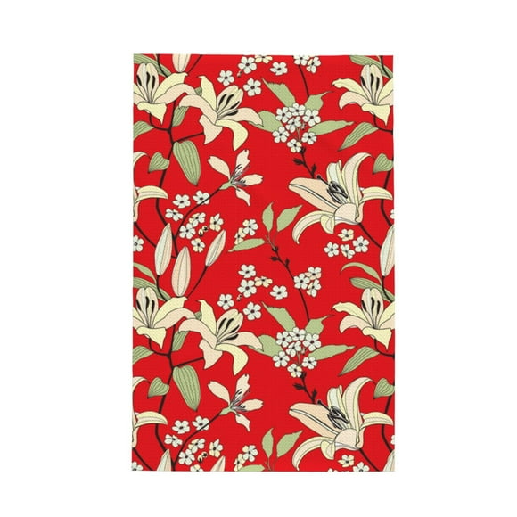 Kitchen Towels - Lilies Flowers Red Absorbent Quick Drying Dish Towels for Kitchen Drying, Cute Funny Soft Hand Towels for Kitchen Decor with Lanyard
