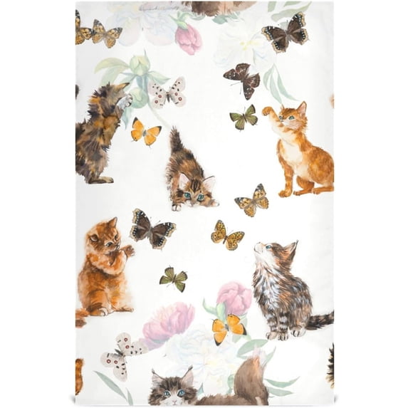 Kitchen Towels Love Cat Flowers Pattern Cleaning Towel Absorbent Hand Towels Tea Towels for Home Restaurant Dish Clean 28" x 18", 4PCS