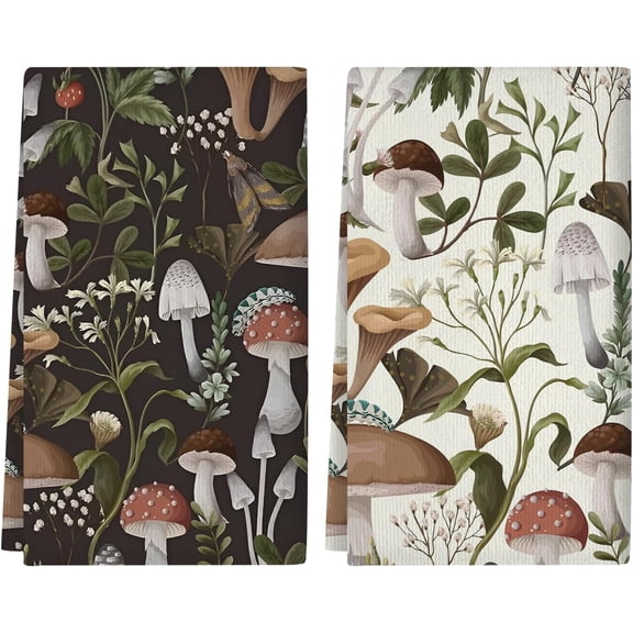 Kitchen Towels Mushroom Dish Towel, Summer Style 18x26 inches 2 Pack, Reusable Kitchen Towels. Don''t Scratch Dishes or Countertops, Suitable for Restaurants, Home Use, Farmhouse Decor.