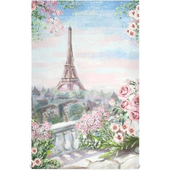 Kitchen Towels Paris Tower Flowers Garden Pattern Cleaning Towel Absorbent Hand Towels Tea Towels for Home Restaurant Dish Clean 28" x 18", 6PCS