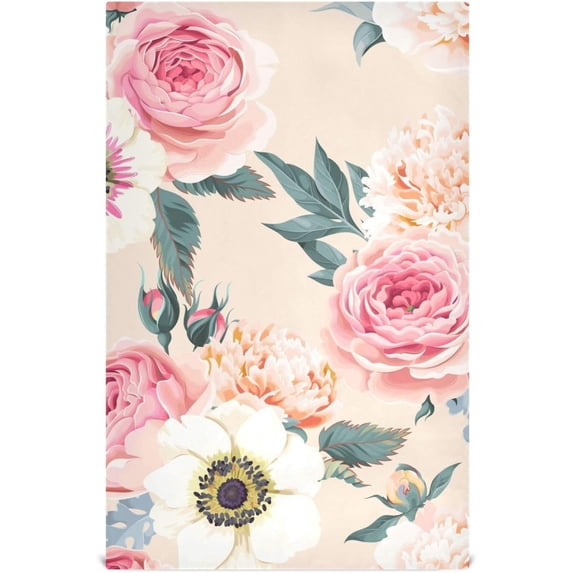 Kitchen Towels Pink Flowers Pattern Cleaning Towel Absorbent Hand Towels Tea Towels for Home Restaurant Dish Clean 28" x 18", 6PCS Washcloth Gift