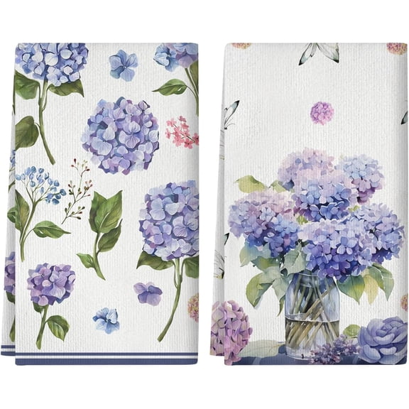 Kitchen Towels Purple Hydrangea Dish Towel, Summer Flower 18x26 inches 2 Pack, Spring Floral Kitchen Towels. Don''t Scratch Dishes or Countertops, Suitable for Restaurants, Home Use, Farmhouse Decor.