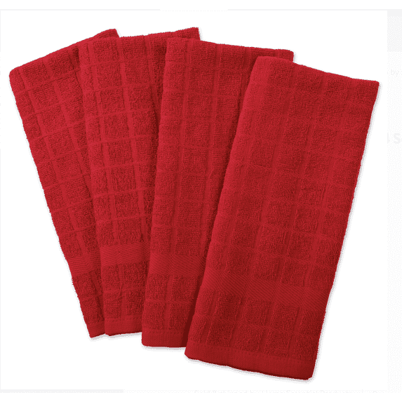 Kitchen Towels - Red Windowpane Pattern Kitchen Towels, 15x15 in. - 2 Kitchen Towels