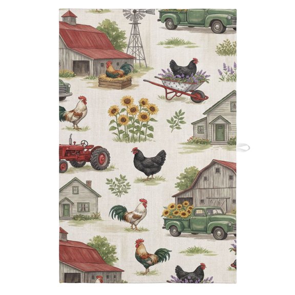 Kitchen Towels Rustic Chicken Truck Sunflower Dish Towels-1 Pack,Highly Absorbent Tea Towel with Hanging Loop,Country Vintage Farmhouse Theme Soft Hand Towels for Drying and Cleaning Dishes