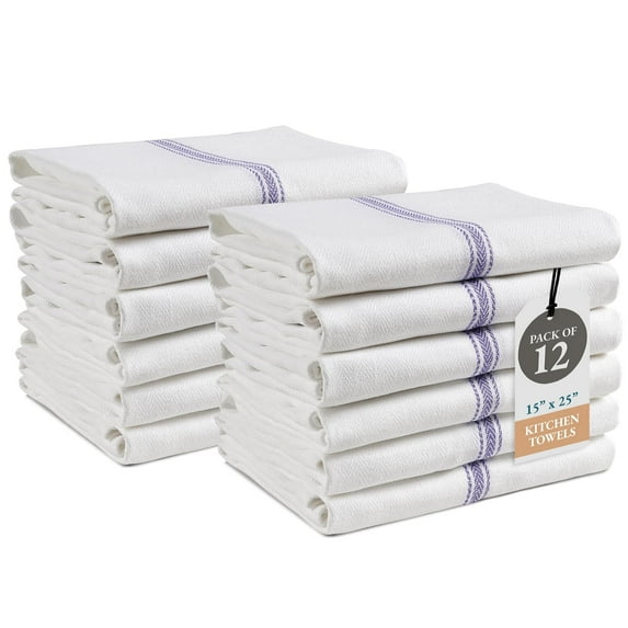 Kitchen Towels Set - 100% Pure Cotton Dish Towels for Kitchen, Super Absorbent Kitchen Hand Towel, Soft & Durable Dish Cloths, Pack of 12 – 15”x25”, Blue Stripe