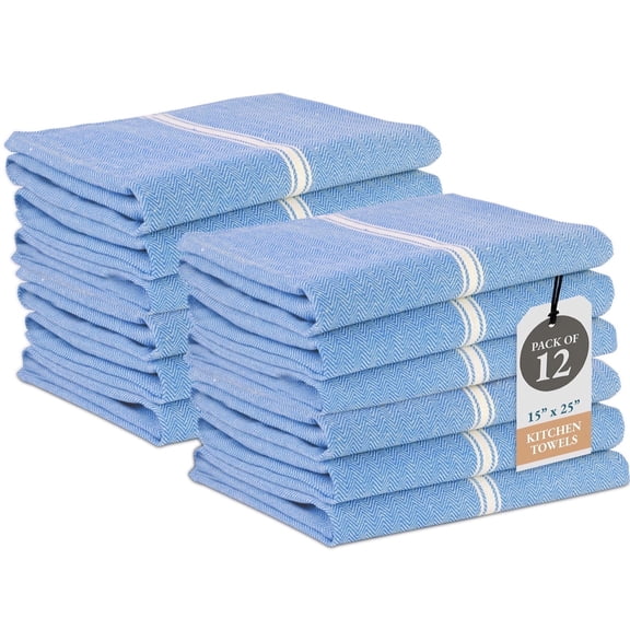 Kitchen Towels Set - 100% Pure Cotton Dish Towels for Kitchen, Super Absorbent Kitchen Hand Towel, Soft & Durable Dish Cloths, Pack of 12 – 15”x25”, Indigo Chambrey