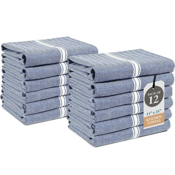 Kitchen Towels Set - 100% Pure Cotton Super Absorbent Hand Towel, Grey Tea Towels, Soft & Durable, Pack of 12 – 15”x25”, Blue Chambray