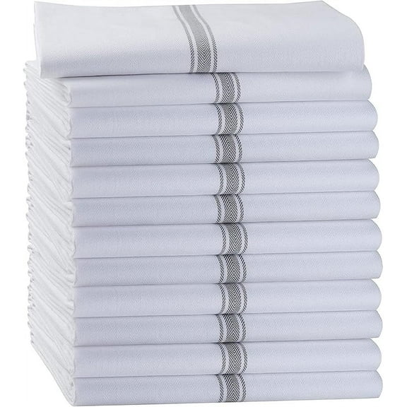 Kitchen Towels Set - 100% Pure Cotton Super Absorbent Hand Towel, Grey Tea Towels, Soft & Durable, Pack of 12 – 15”x25”, Grey Stripe