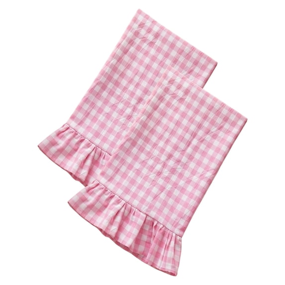 Kitchen Towels Set of 2, 100% Cotton Ruffled Gingham Dish Towels 17.7x29.5in Tea Cloths Classic Plaid Pattern for Farmhouse Charm, Drying Dishes, Entertaining Guests (Pink)
