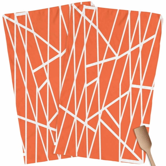 Kitchen Towels Set of 2 Abstract Geometric Dish Towels and Dishcloths Sets Tea Towel Orange Lines Modern Art Absorbent Hand Towels for Kitchen Bathroom Drying Cleaning Baking Home Decor