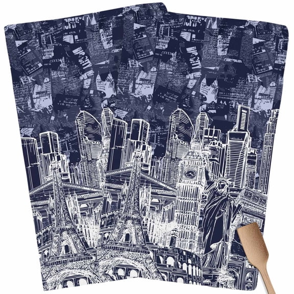 Kitchen Towels Set of 2 Architecture Landscape Dish Towels and Dishcloths Sets Tea Towel Indigo Historic Landmarks Absorbent Hand Towels for Kitchen Bathroom Drying Cleaning Baking Home Decor