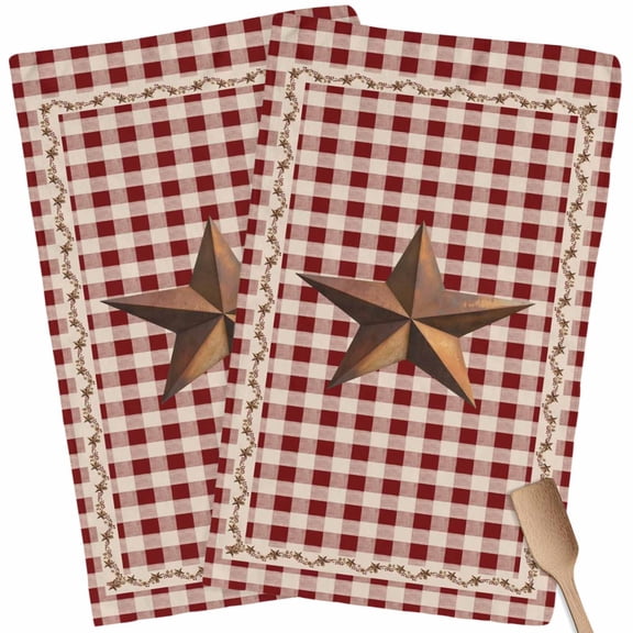 Kitchen Towels Set of 2 Barn Star Texas Dish Towels and Dishcloths Sets Tea Towel Berry Country Red Plaid Absorbent Hand Towels for Kitchen Bathroom Drying Cleaning Baking Home Decor