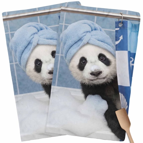 Kitchen Towels Set of 2 Bathing Panda Dish Towels and Dishcloths Sets Tea Towel Funny Animal Showering Absorbent Hand Towels for Kitchen Bathroom Drying Cleaning Baking Home Decor