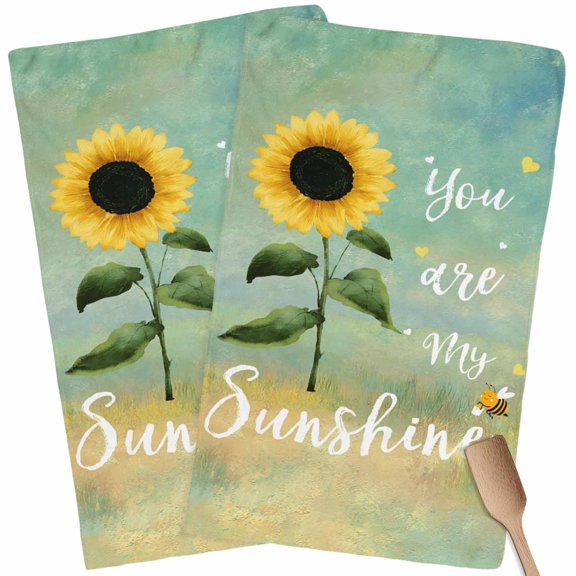 Kitchen Towels Set of 2 Bee Sunflowers Dish Towels and Dishcloths Sets Tea Towel Green You Are My Sunshine Absorbent Hand Towels for Kitchen Bathroom Drying Cleaning Baking Home Decor