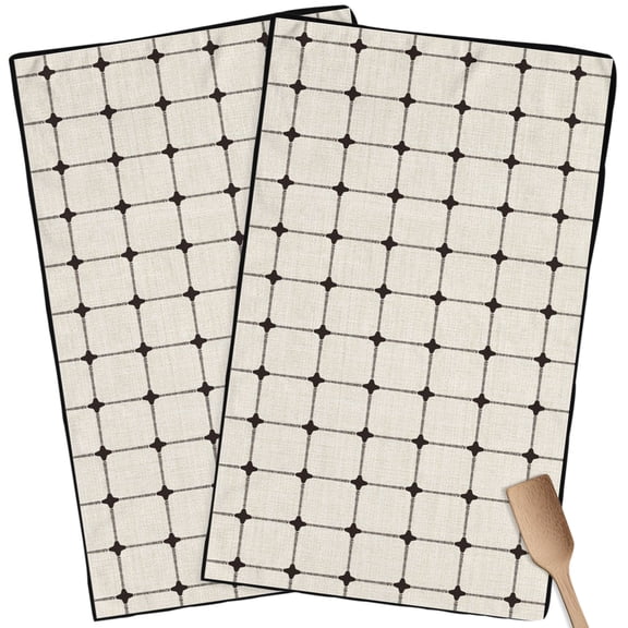 Kitchen Towels Set of 2 Beige Lines Plaid Dish Towels and Dishcloths Sets Tea Towel Grid Points Texture Absorbent Hand Towels for Kitchen Bathroom Drying Cleaning Baking Home Decor