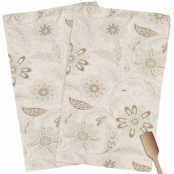 Kitchen Towels Set of 2 Beige Paisley Pattern Dish Towels and Dishcloths Sets Tea Towel Boho Tribal Vintage Flowers Absorbent Hand Towels for Kitchen Bathroom Drying Cleaning Baking Home Decor