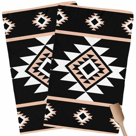 Kitchen Towels Set of 2 Black Aztec Dish Towels and Dishcloths Sets Tea Towel Western Tribal Pattern Absorbent Hand Towels for Kitchen Bathroom Drying Cleaning Baking Home Decor
