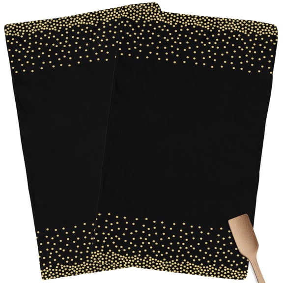 Kitchen Towels Set of 2 Black Dish Towels and Dishcloths Sets Tea Towel Polka Dots Solid Color Absorbent Hand Towels for Kitchen Bathroom Drying Cleaning Baking Home Decor