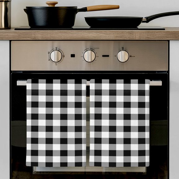 Kitchen Towels Set of 2, Black White Buffalo Check Dish Towels Soft Absorbent Quick Drying Kitchen Towel, Farmhouse Classic Tartan Plaid Reusable Microfiber Cleaning Cloth