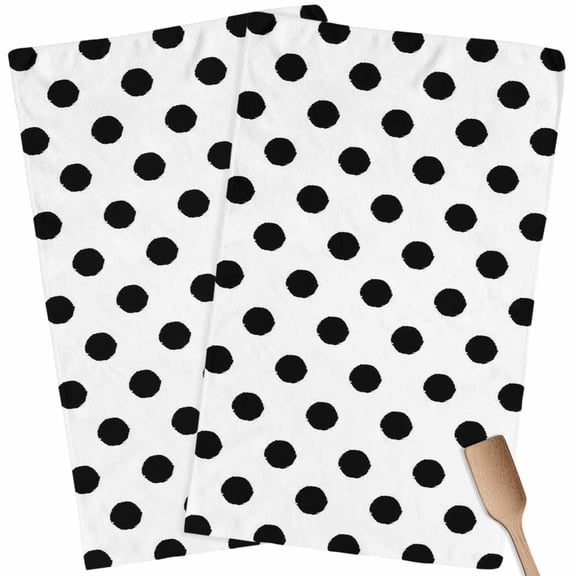 Kitchen Towels Set of 2 Black White Polka Dots Dish Towels and Dishcloths Sets Tea Towel Cute Solid Color Absorbent Hand Towels for Kitchen Bathroom Drying Cleaning Baking Home Decor