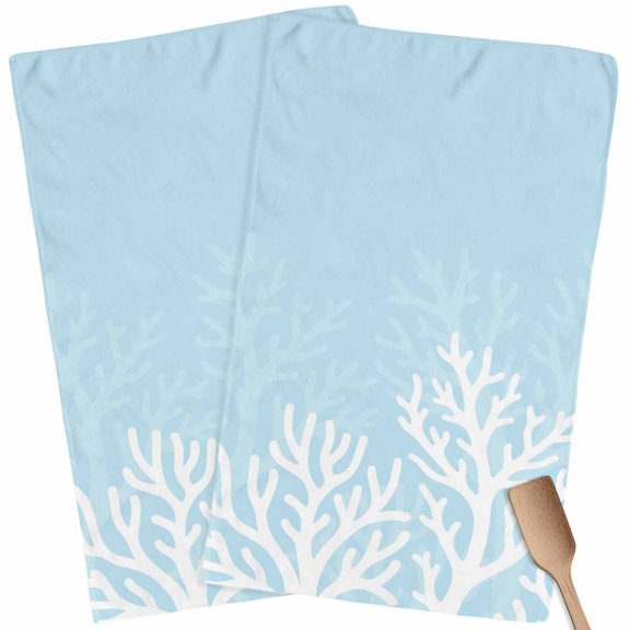 Kitchen Towels Set of 2 Blue Coastal Coral Reef Dish Towels and Dishcloths Sets Tea Towel Ocean Marine Life Seaweed Absorbent Hand Towels for Kitchen Bathroom Drying Cleaning Baking Home Decor