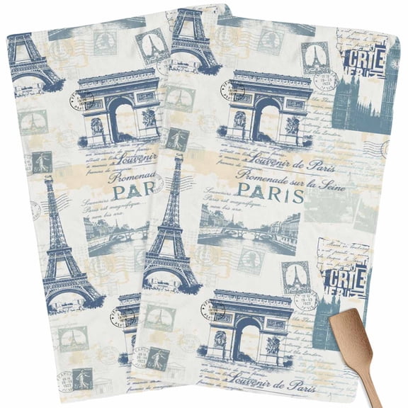 Kitchen Towels Set of 2 Blue Eiffel Tower Dish Towels and Dishcloths Sets Tea Towel France Paris Travel Landscape Absorbent Hand Towels for Kitchen Bathroom Drying Cleaning Baking Home Decor