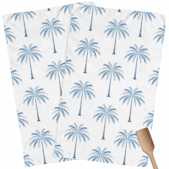 Kitchen Towels Set of 2 Blue Tropical Palm Tree Dish Towels and Dishcloths Sets Tea Towel Summer Beach Coastal Absorbent Hand Towels for Kitchen Bathroom Drying Cleaning Baking Home Decor