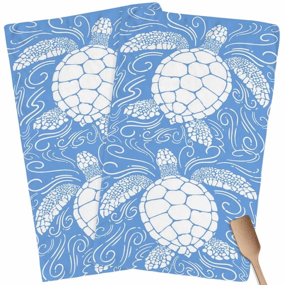 Kitchen Towels Set of 2 Blue Turtle Dish Towels and Dishcloths Sets Tea Towel Coastal Marine Life Water Ripples Absorbent Hand Towels for Kitchen Bathroom Drying Cleaning Baking Home Decor