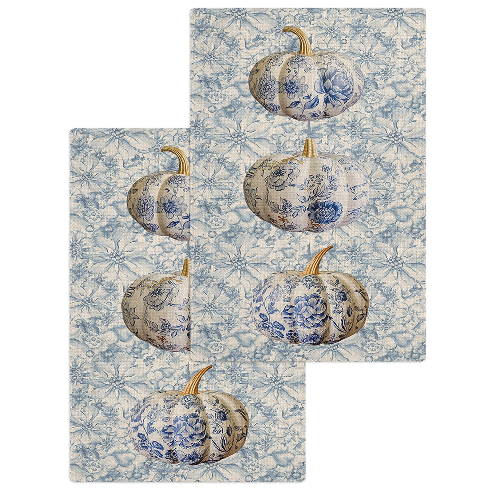 Kitchen Towels Set of 2 Blue and White Porcelain Pumpkin Dish Towel,15 ...