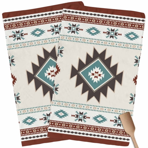 Kitchen Towels Set of 2 Bohemian Dish Towels and Dishcloths Sets Tea Towel Southwest Tribal Aztec Geometric Absorbent Hand Towels for Kitchen Bathroom Drying Cleaning Baking Home Decor