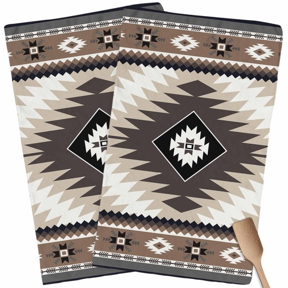 Kitchen Towels Set of 2 Brown Bohemian Dish Towels and Dishcloths Sets Tea Towel Aztec Boho Southwest Tribal Absorbent Hand Towels for Kitchen Bathroom Drying Cleaning Baking Home Decor