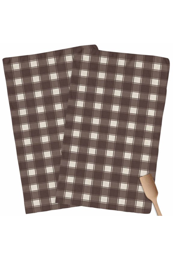 Kitchen Towels Set of 2 Brown Buffalo Plaid Dish Towels and Dishcloths Sets Tea Towel Classic Checked Absorbent Hand Towels for Kitchen Bathroom Drying Cleaning Baking Home Decor