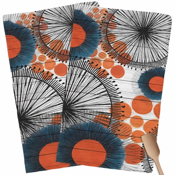 Kitchen Towels Set of 2 Burnt Orange Dots Dish Towels and Dishcloths Sets Tea Towel Bohemian Circle Lines Absorbent Hand Towels for Kitchen Bathroom Drying Cleaning Baking Home Decor