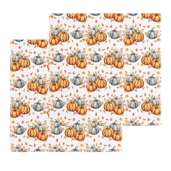Kitchen Towels Set of 2 Cartoon Thanksgiving Thanksgiving Dish Towel,12x12in Microfiber Absorbent Hand Towels Country Autumn Leaves Waffle Weave Quick Drying Tea Towel Cleaning Cloths